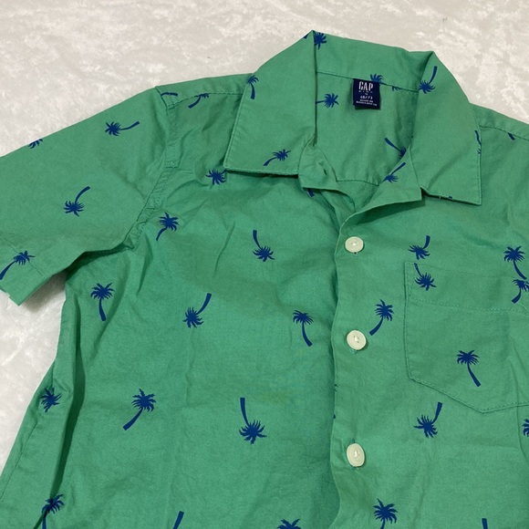 GAP Button-Down Green and Blue Palm trees Shirt Size 6/7 - Picture 2 of 6